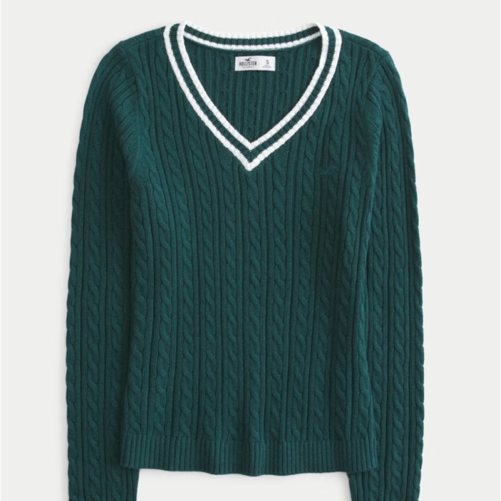 Hollister Striped V-Neck Cable Knit Sweater